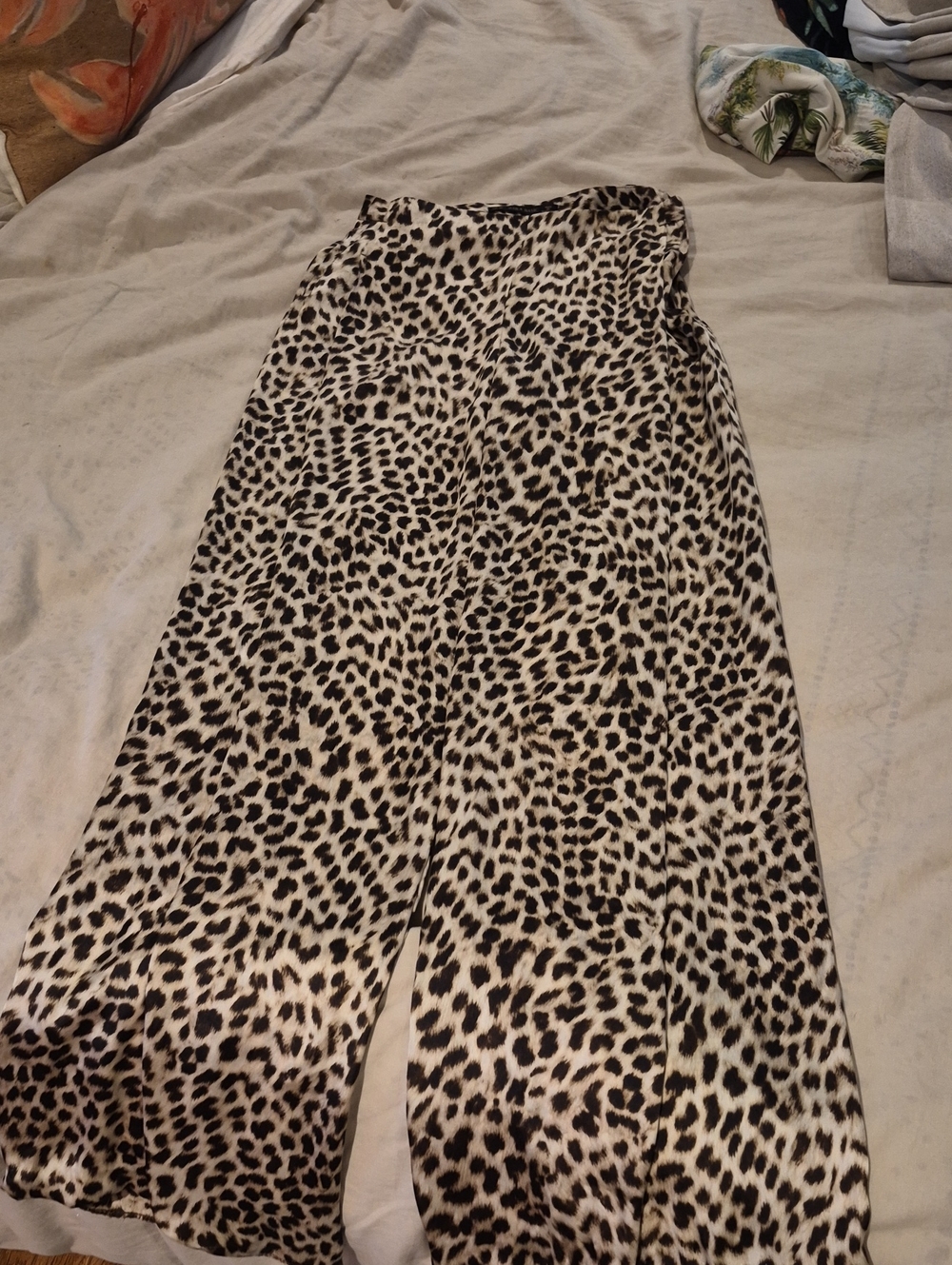 Zara Basic Leopard Print Wide-Leg Pants